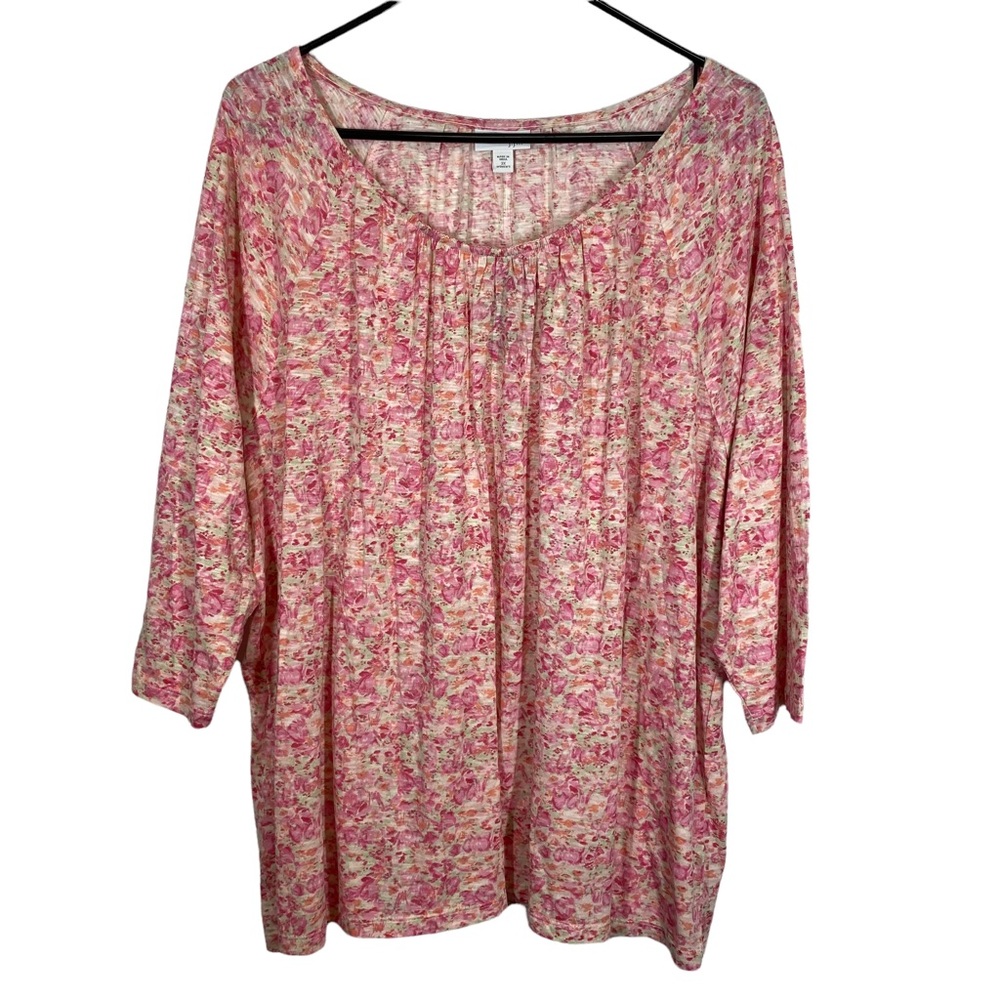 J.Jill Orchid Pink Floral Print Long Sleeve Cotton Blend Tunic Top 3X